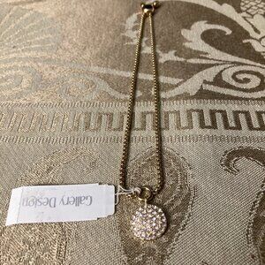 NWT Gallery Design Women's Adjustable Gold Tone Bracelet with Crystal Pendant